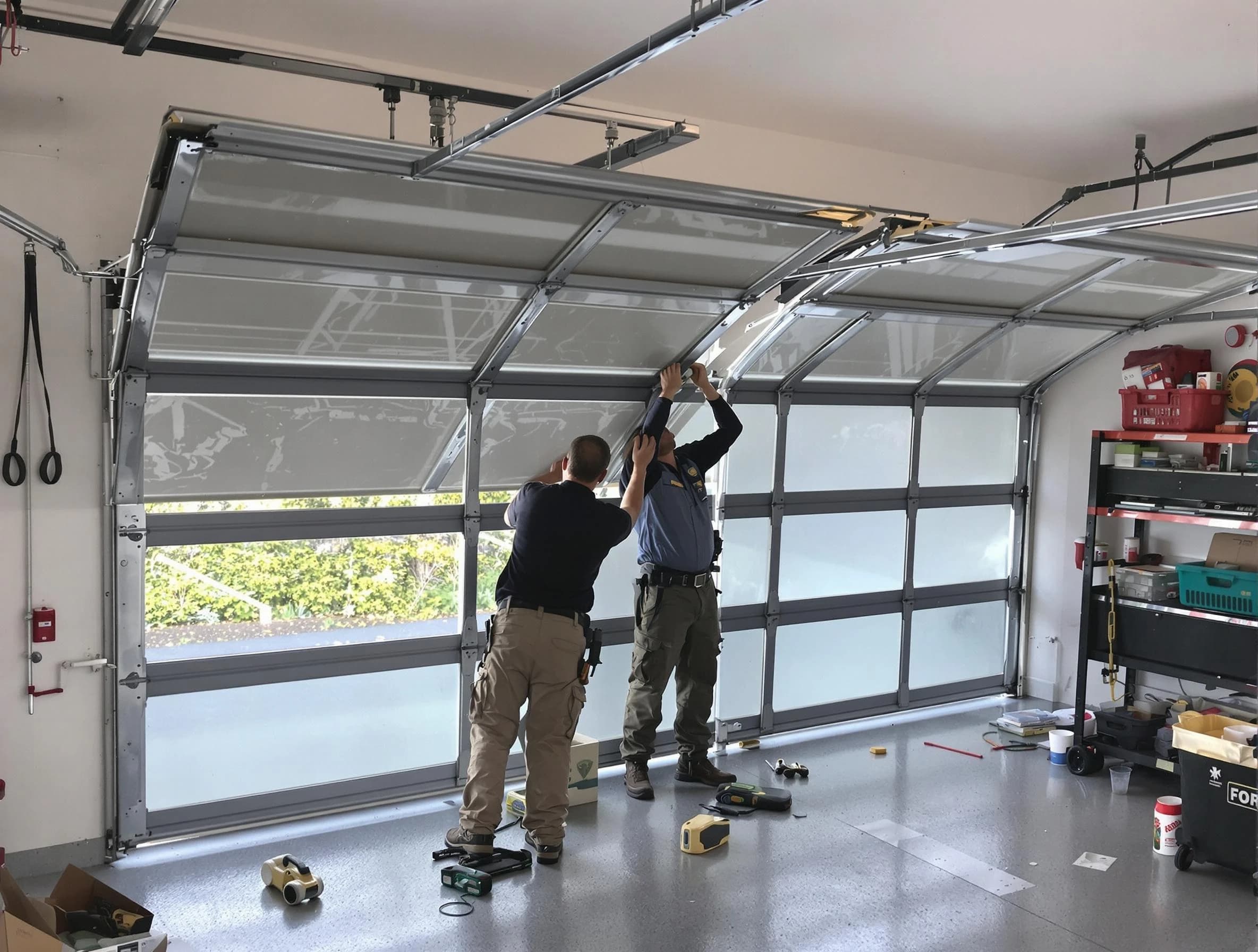 Union Garage Door Repair expert performing precise panel replacement on Union garage door