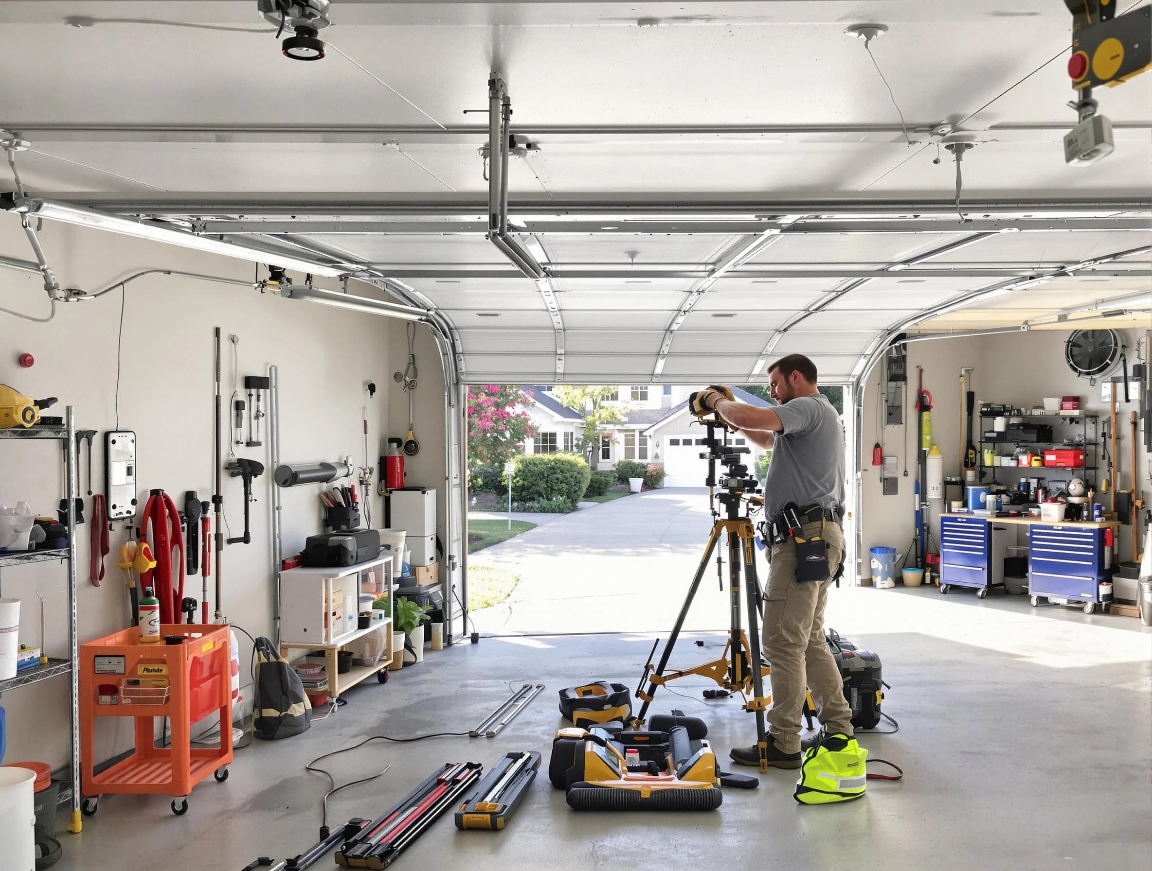 Union Garage Door Repair specialist performing laser-guided track alignment in Union