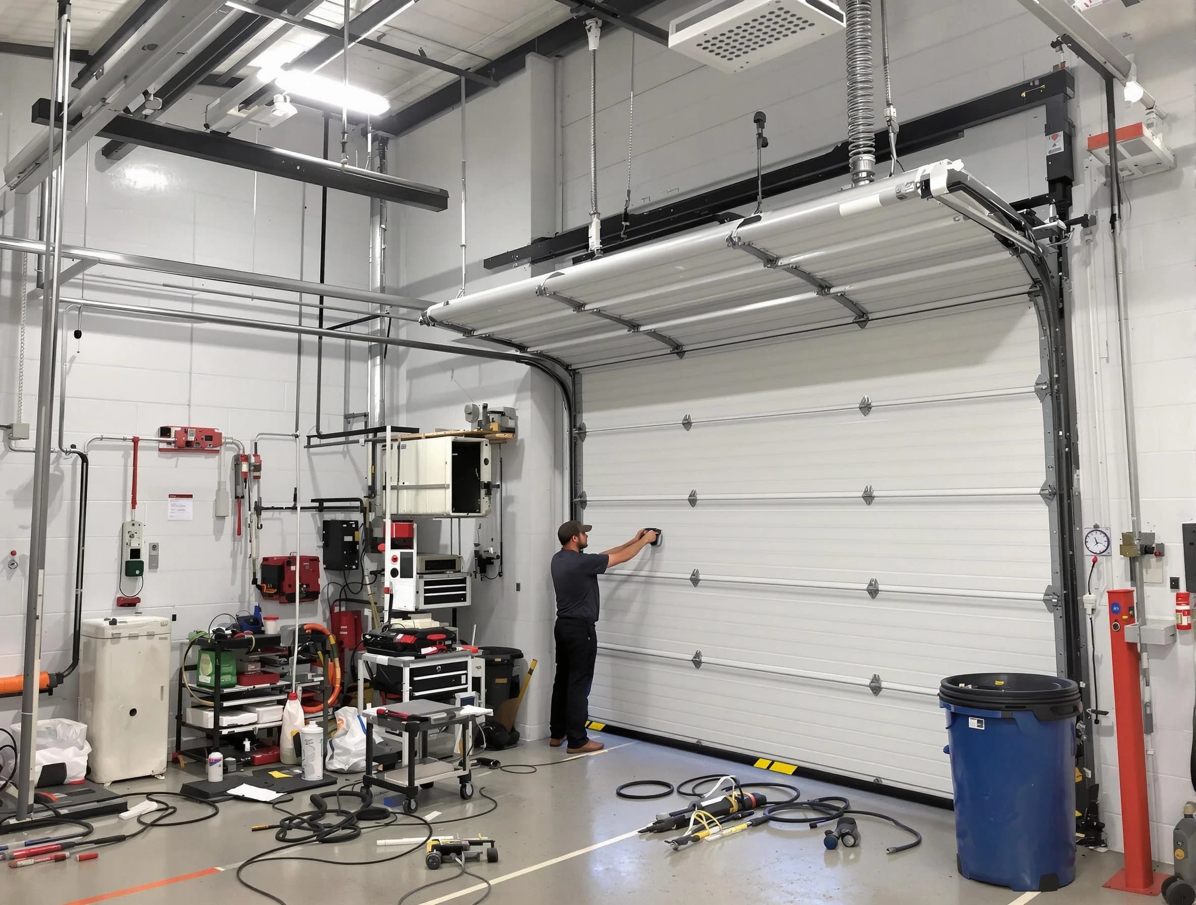 Union Garage Door Repair certified technician performing commercial door repair at a Union business facility